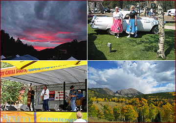 There is always something going on in Red River, NM. This little town of only 400 permanent residents parties year-round. Here we see a couple of young ladies in poodle skirts, enjoying the classic car show. A band performs at Hot Chili days, Cool Mountain Nights festival. Sunsets are spectacular, and the autumn brings jewels to the trees in this part of the Rocky Mountains.